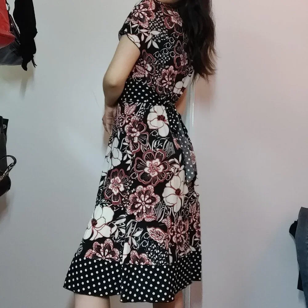 Y2k Midi Mixed Print Polka Dot Dress !! - Picture 6 of 7